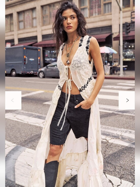 Free People Dresses & Skirts - Free People STAY A WHILE LONGER Boho Embroidered Ivory Lace Vest Duster